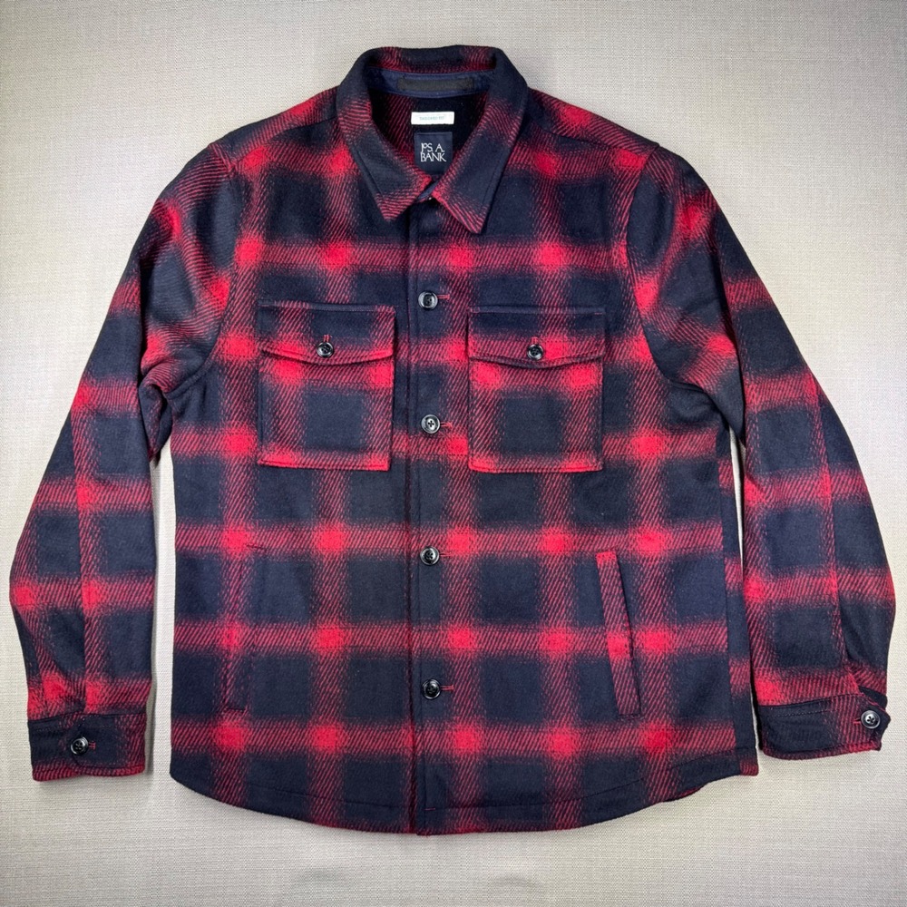 Jos. A. Bank Mens Wool Blend Red Navy Buffalo Plaid Tailored Fit Jacket Large